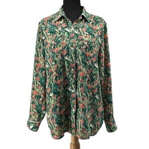 Aritzia Sunday best button down shirt semi sheer floral top career sz sm